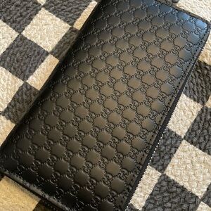 Black Gucci Guccissima Signature Zip Around Long Wallet